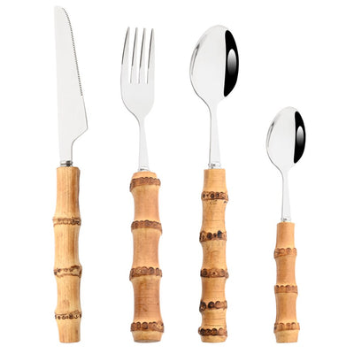 Elegant Bamboo Handle Gold Cutlery Set